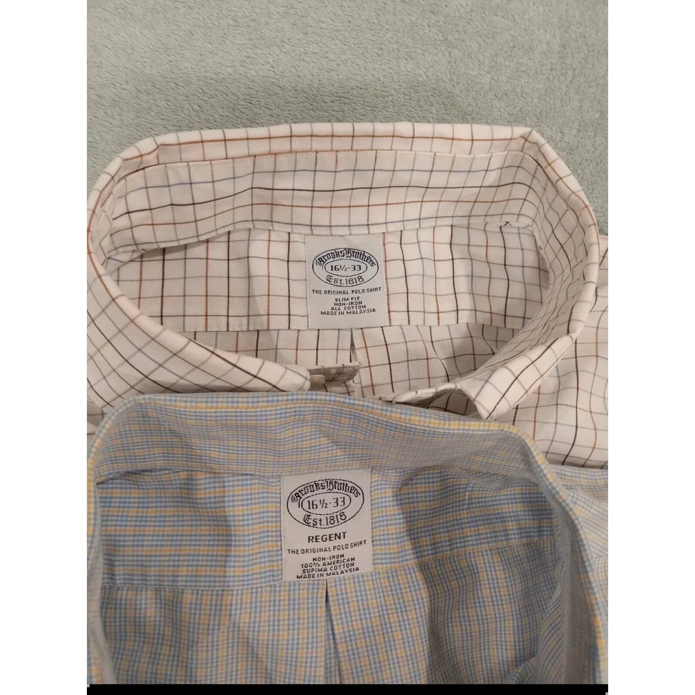 (2) Mens Brooks Brothers Original Polo 346Dress Button Shirt 15.5-2/3 Blue White